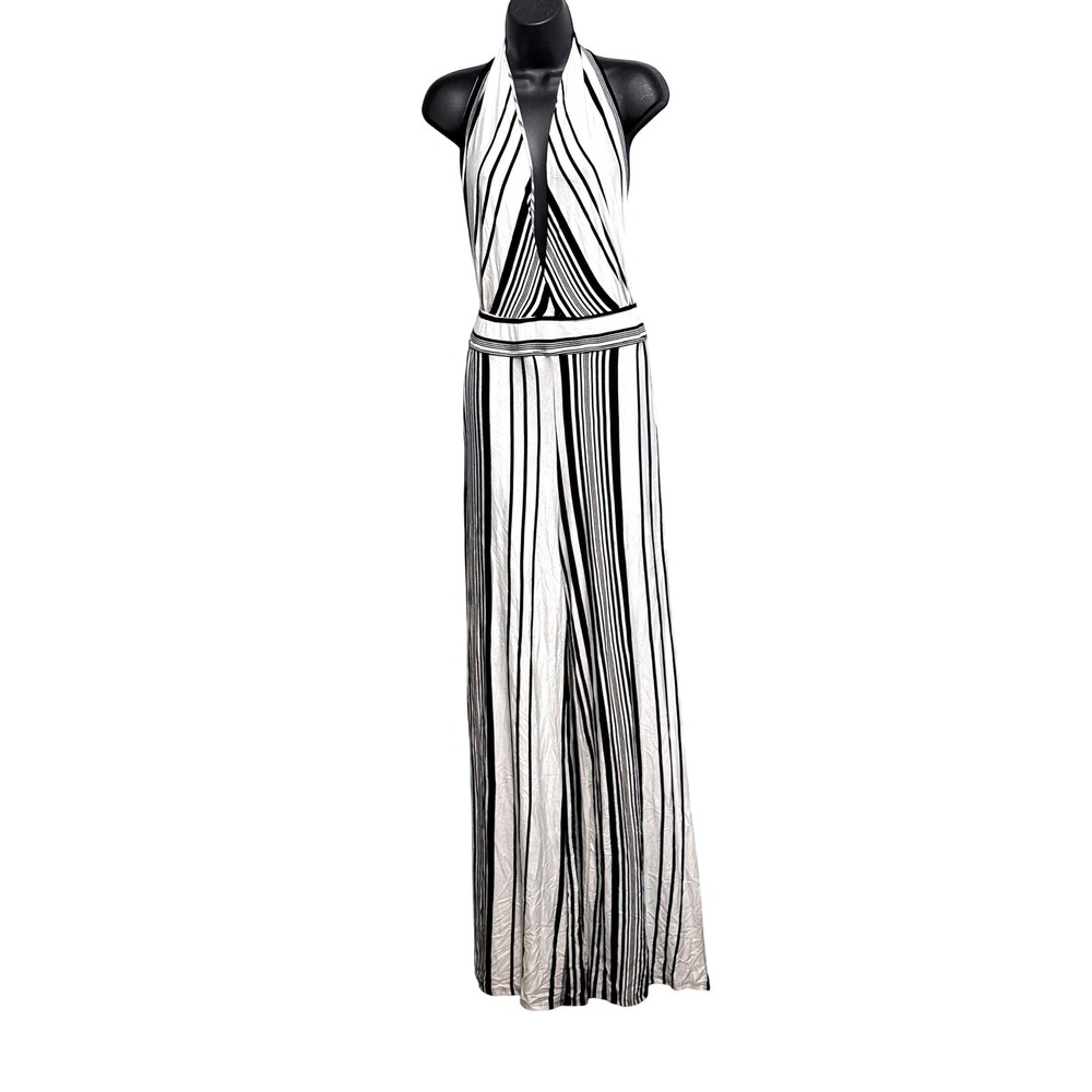 Windsor Womens Black White Striped Halter Neck Wide Leg Jumpsuit Small